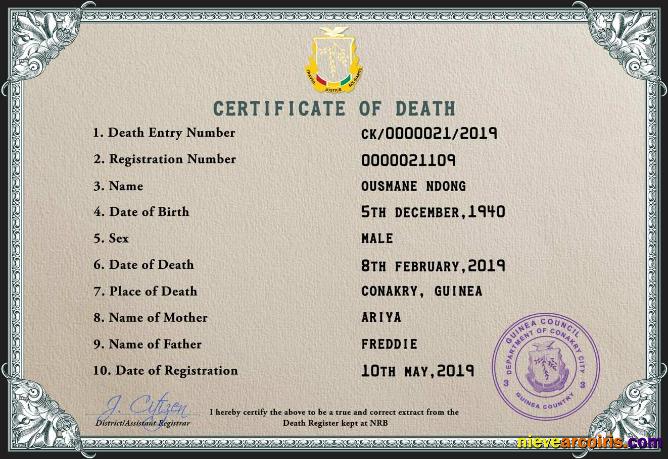 Guinea death certificate